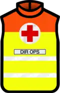 Gilet jaune et orange fluorescents haute visibilité porté comme uniforme de la Croix-Rouge de Belgique par le Directeur des opérations à Bruxelles et en Wallonie.