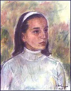 Jeune fille au bandeau et col roulé blancs (Mlle Franca Alfieri) (1969), pastel, 35&nbsp;×&nbsp;48&nbsp;cm, collection particulière (Italie).