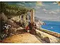 Un capucin sur le bord d'une pergola d'Amalfi donnant sur la baie de Naples, coll. part.
