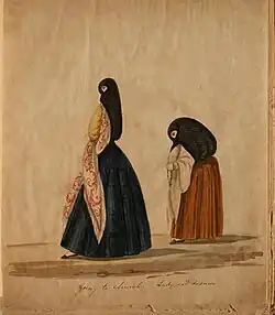 Pancho Fierro&nbsp;(es), artiste afro-péruvien, Going to church - Lady and duenna (« En allant à l'église - Dame et duègne », entre 1850 et 1860, Musée national des Beaux-Arts).