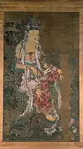 Bodhisattva Avalokiteśvara. Rouleau vertical, encre et couleurs sur soie. Goryeo, 1310. Temple de Kagami Jinjya, Japon