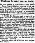 Gosné ː trois vaches écrasées par un tramway (journal L'Ouest-Éclair du 3 juillet 1903).