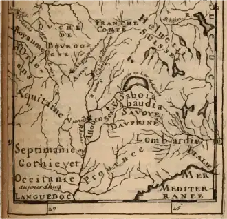 « Septimanie ou Gothie et Occitanie aujourd'huy LANGUEDOC » à l'époque mérovingienne. Description de l'Univers d'Allain Manesson-Mallet, 1683.