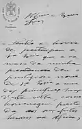 Grândola - Lettre du bourgmestre de Grândola.