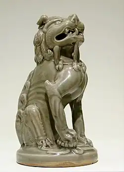 Statue de lion assis en céladon, XIe - XIIe&nbsp;siècle, dynastie Song