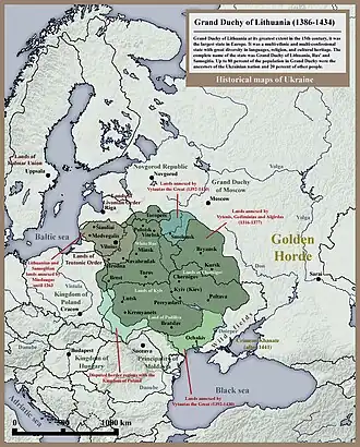 Limites géographiques de la Ruthénie (vert foncé) XVe&nbsp;siècle.