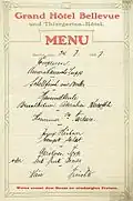 Menu de 1907 du Grand Hôtel Bellevue.