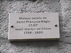 Plaque dédiée à saint François-Régis Clet