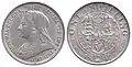 Shilling 1897, sur l'avers se trouve un portrait de la reine Victoria par Thomas Brock.