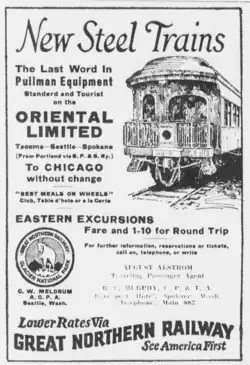 Annonce pour l’Oriental Limited, un train de la Great Northern vers Chicago.