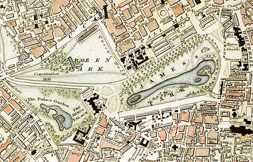 Green Park et St James's Park c.1833.