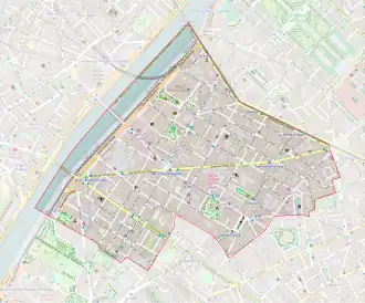 Limites de l'ancienne commune de Grenelle, avant son annexion à Paris en 1859, reportées sur un plan moderne.
