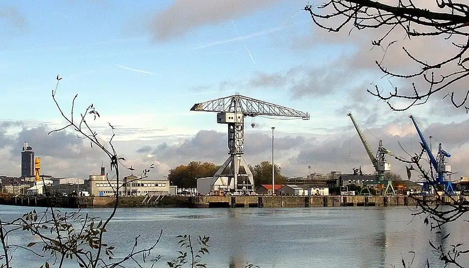 La grue grise, vue de Trentemoult.