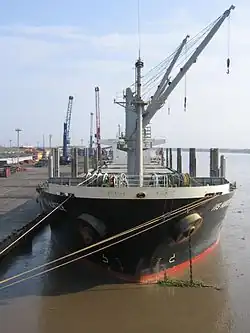 Grue à apiquage par câble sur un vraquier.