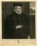 Portrait en manière noire de Walter Mildmay&nbsp;(en), fondateur du Emmanuel College à Cambridge.