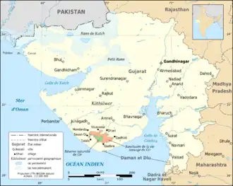 Description de l'image Gujarat map with Gir Nat Park-fr.png.