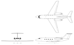 Description de l'image Gulfstream II 3-view.gif.
