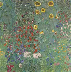 Jardin aux tournesols (1907), huile sur toile (110&nbsp;×&nbsp;110&nbsp;cm), Österreichische Galerie Belvedere (Vienne).