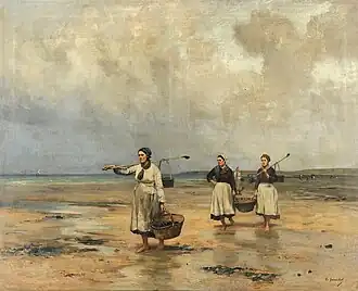 Gustave Le Sénéchal de Kerdréoret : Pêcheuses d'huîtres à l'embouchure de la Somme (XIXe&nbsp;siècle).