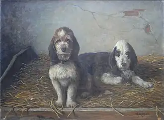 Gustave Mohler, Portrait de deux chiens bassets (fin du XIXe&nbsp;siècle).