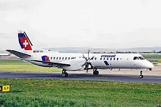 HB-IZY, le Saab 2000 impliqué dans l'accident, lorsqu'il opérait encore pour Crossair, ici photographié en février 2002.