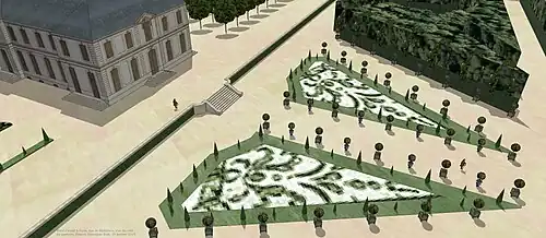 Restitution du côté jardin de l'Hôtel Crozat, sis rue de Richelieu, vers 1710.