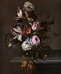 Flowers in a glass vase on an stone table ledge, vers 1690, huile sur toile, Krannert Art Museum, Université de l'Illinois à Urbana-Champaign.