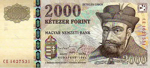 Portrait de Bethlen sur un billet de 2000 forints hongrois (1998).
