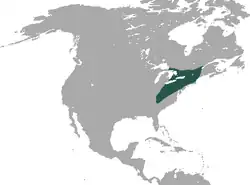 Carte d'Amérique avec une grande tache verte à l'est des grands lacs