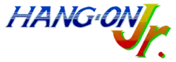 Hang-On Jr. est inscrit sur une seule ligne, en lettres bleues, Jr. en rouge, jaune et vert.