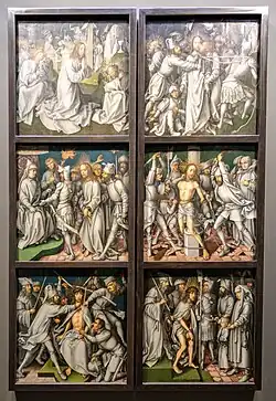 Hans Holbein l'Ancien, les six panneaux extérieurs du retable de la Passion grise, 1494-1500.