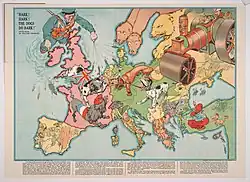 carte satirique de l'Europe dans laquelle des chiens s'aboient tous entre eux