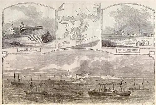 Article du Harper's Weekly du 4 janvier 1862 illustrant Ship Island et fort Massachusetts.