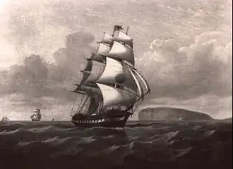 dessin du Harvest Queen, toutes voiles au vent