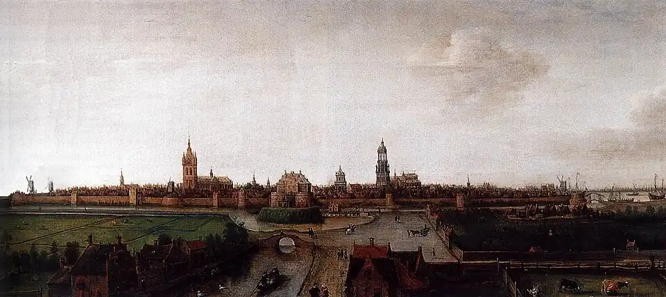Hendrik Cornelisz. Vroom, Vue de Delft depuis le sud-ouest, 1615, Prinsenhof de Delft