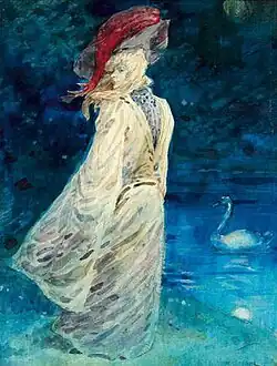 Élégante au cygne (vers 1900), localisation inconnue.