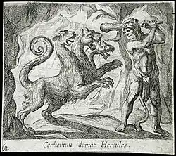 Gravure de Cerbère et Héraclès par Antonio Tempesta. Musée d'Art du comté de Los Angeles.