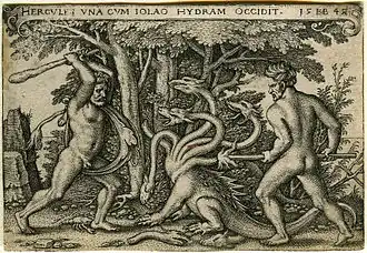 Série Les travaux d'Hercule : Il abat l'hydre de Lerne, 7/12, 1545, cat. Bartsch 102.
