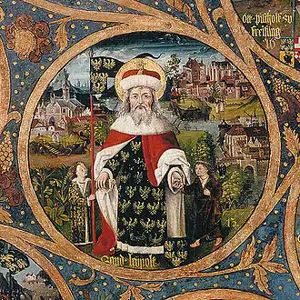 Miniature de saint Léopold, Trésor de l'Abbaye de Klosterneuburg.