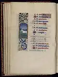 Janvier : Signe astrologique du Capricorne (enluminure marginale, fol.12v).