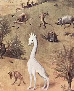 Girafe figurant sur le Paradis de Jérôme Bosch.