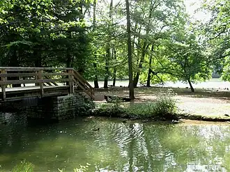 Île avec pont de en bois