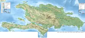 L'île d'Hispaniola, avec les deux États d'Haïti et de la République dominicaine.