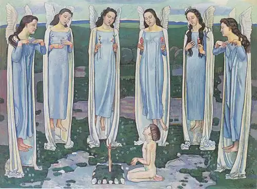 Peinture de Ferdinand Hodler représentant son fils entouré d’anges.