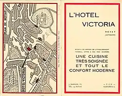 Fascicule publicitaire de l'Hôtel Victoria de Royat, figurant le nom du nouveau propriétaire Jean Sarrade.