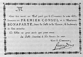 invitation au bal du 1er Consul,
