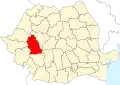 Map of Romania highlighting Hunedoara County