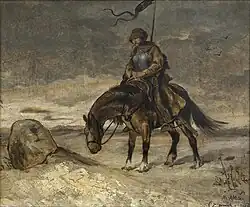 Peinture de Mikoláš Aleš représentant un cavalier hussite devant la mer Baltique