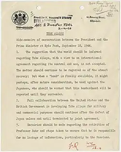 Reproduction d'un texte dactylographié en anglais et paraphé.