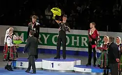 Podium des championnats d'Europe 2007 à Varsovie avec Tomáš Verner et Kevin Van Der Perren